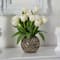 15" White Tulip Arrangement in Decorative Ceramic Vase